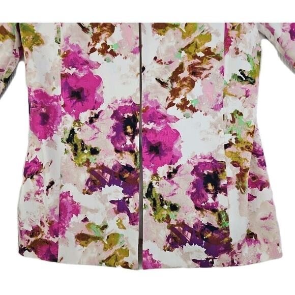 Liz Claiborne ~Woman Size L~ Burgundy/Pink Floral Lond Open Front Blazer Lined. - Picture 10 of 16